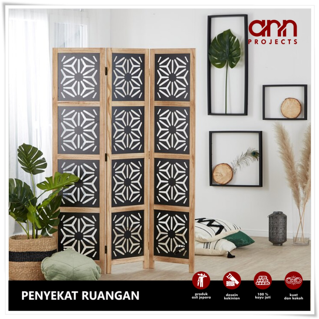 Partisi Pembatas Penyekat Ruangan Lipat Kayu Model Minimalis