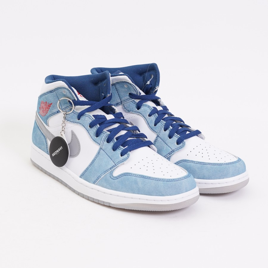 Nike Air Jordan 1 Mid Denim French Blue Fire Red Original