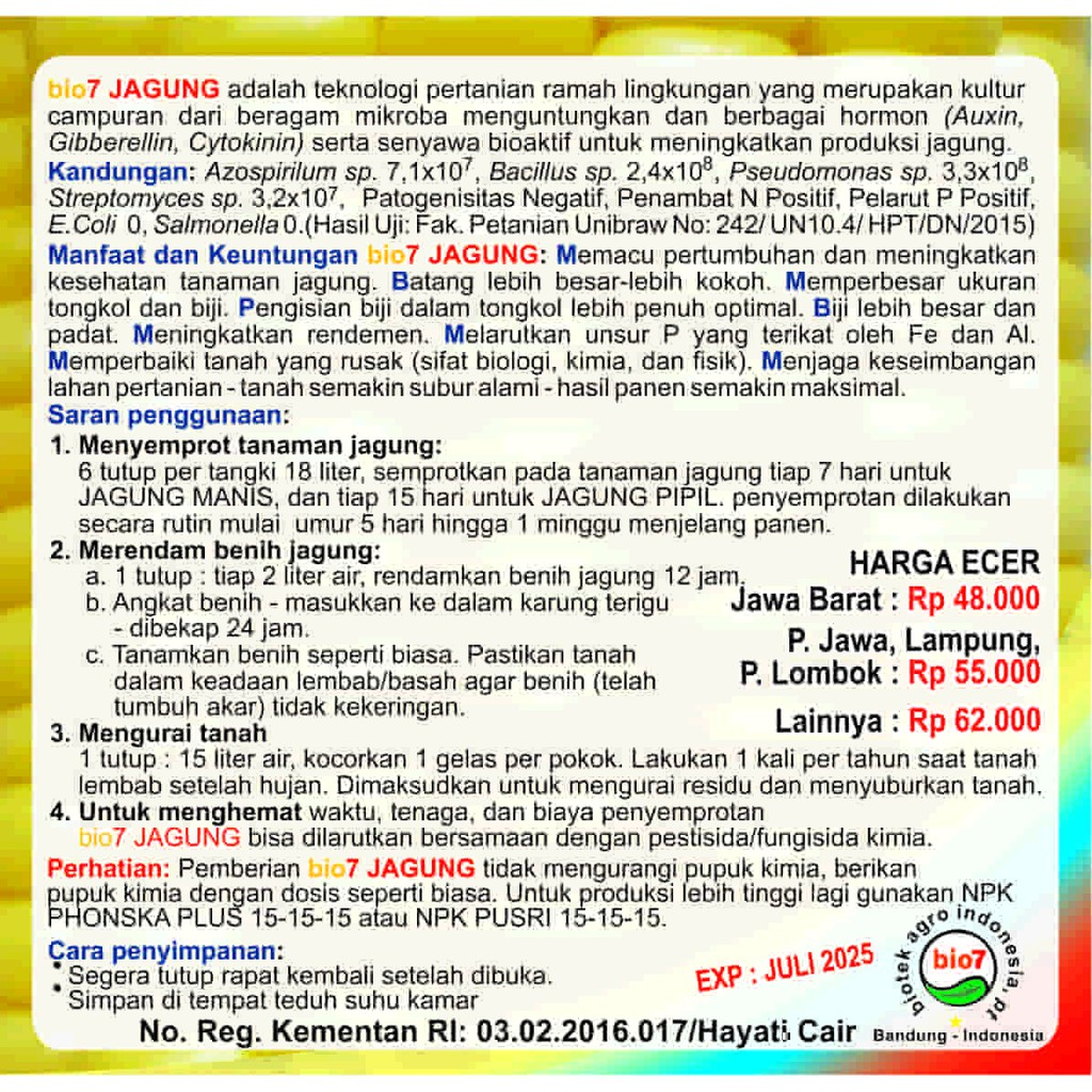 Bio7 Jagung Pupuk Organik Cair Hayati Bioaktivator Original 100%Alami Kemasan 1 Liter