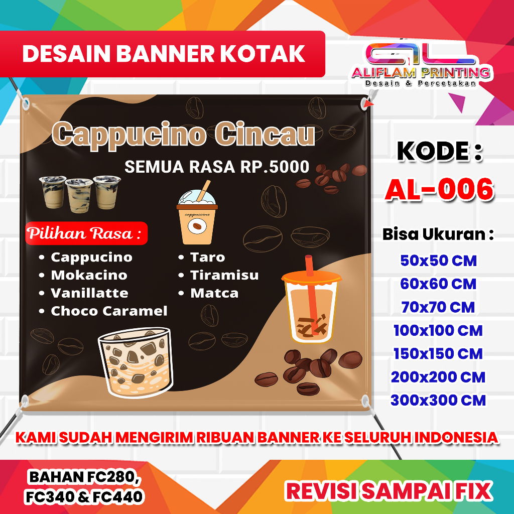 CETAK BANNER/SPANDUK ES CAPPUCINO CINCAU KOTAK KODE AL-006 | REVISI SAMPAI FIX