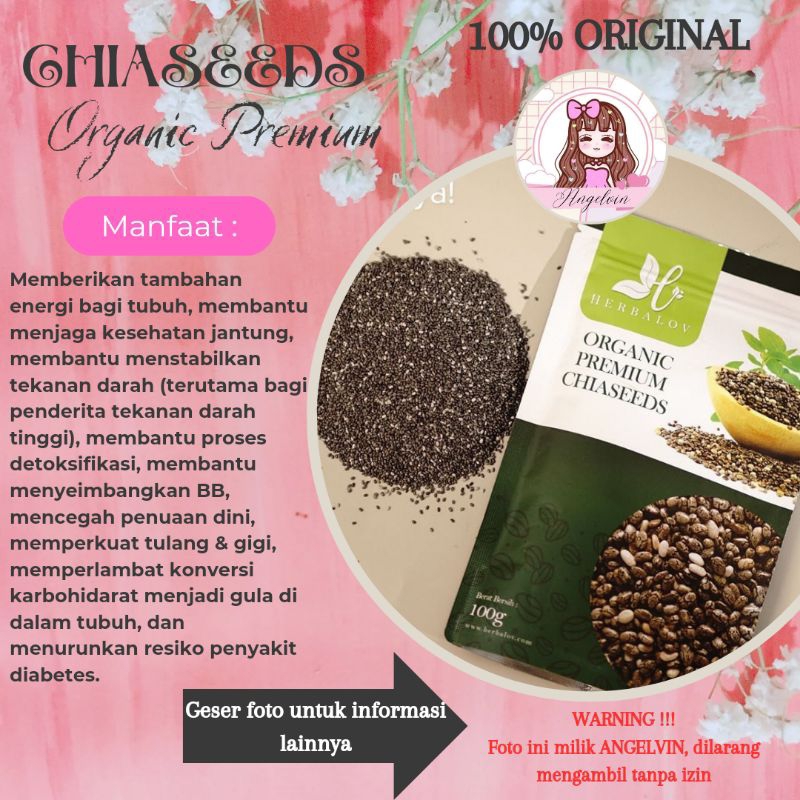 

ORIGINAL Premium Organic Chia Seeds Herbalov 100gram Pelengkap Diet DBH