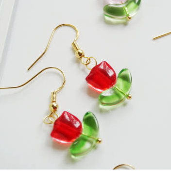 Anting Bunga Tulip DIY Korea Manik Aesthetic Cute Imut Bahan Kaca Kristal Akrilik Bead Glass Chrysta