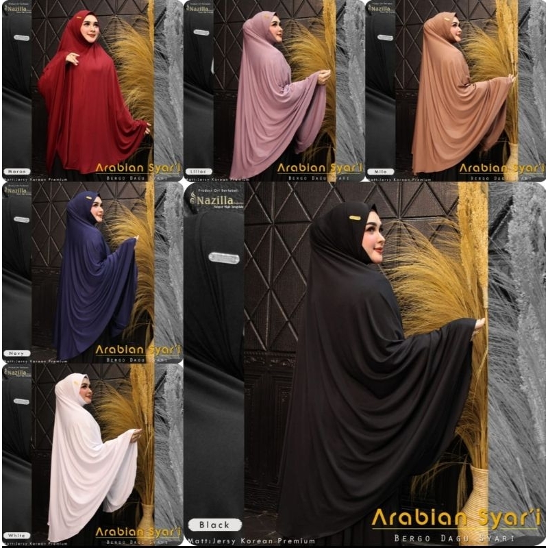 Jilbab Original Nazilla Arabian Syar'i / Bergo Dagu Syar'i Jumbo