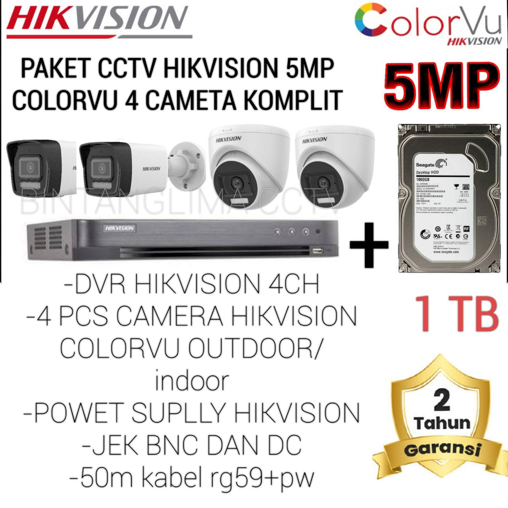 PAKET CCTV HIKVISION 5MP COLORVU 4 KAMERA KOMPLIT