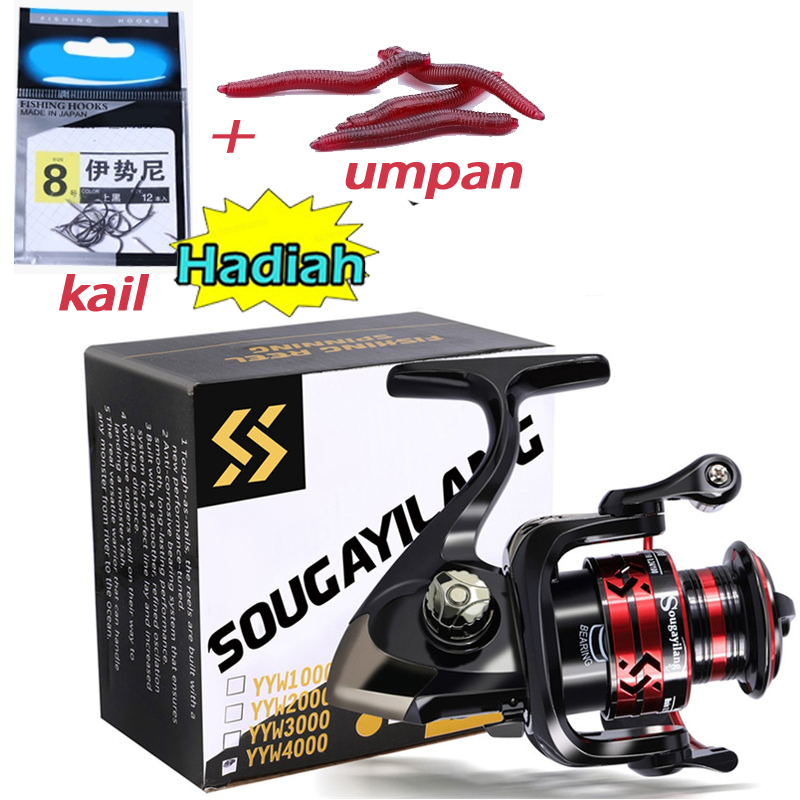 Sougayilang reel pancing 1000/2000/3000/4000 5.2:1 Rasio kecepatan rotasi 1BB  Emas/merah reel reel 