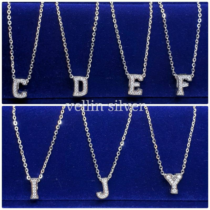 Kalung Liontin Huruf Perak Silver Asli 925 Lapis Emas Putih - Perhiasan Kalung Nagita Silver 925