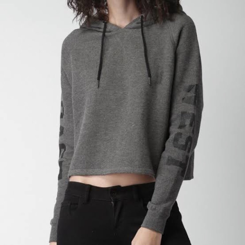 FOREVER 21 WEST COAST GREY CROP TOP HOODIE SWEATER JACKET F21