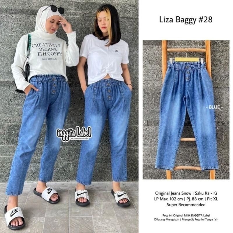 celana boyfriend fashion Liza baggy kancing variasi jeans original BB 65kg