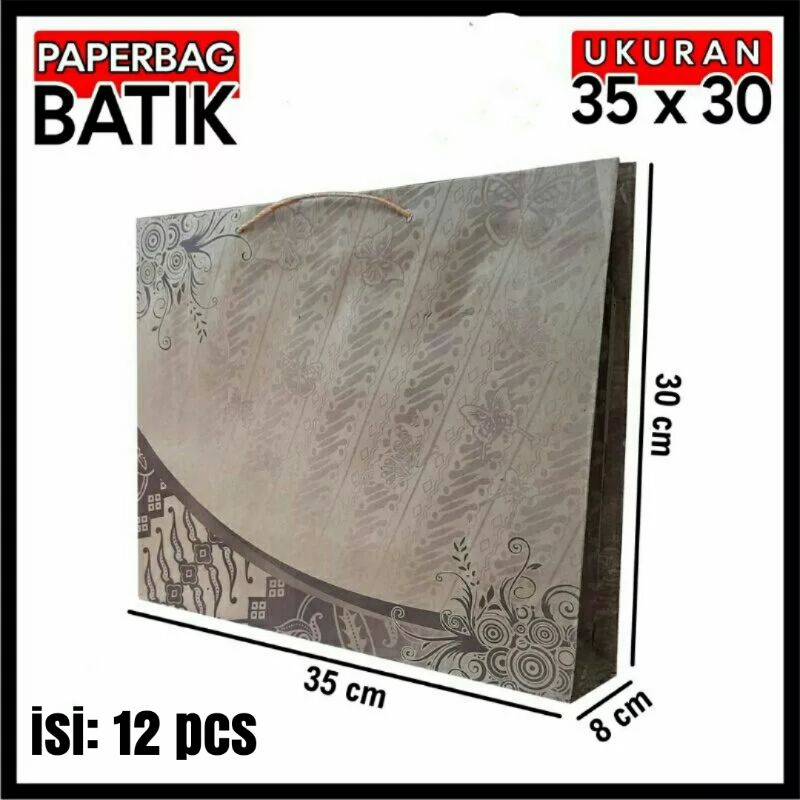 

isi [ 12 biji ] Paper bag tas kertas 35x8x30 cm bungkus tempat kado hajatan pernikahan ualang tahun hadiah pesta snack souvernir jumbo motif batik bonus murah