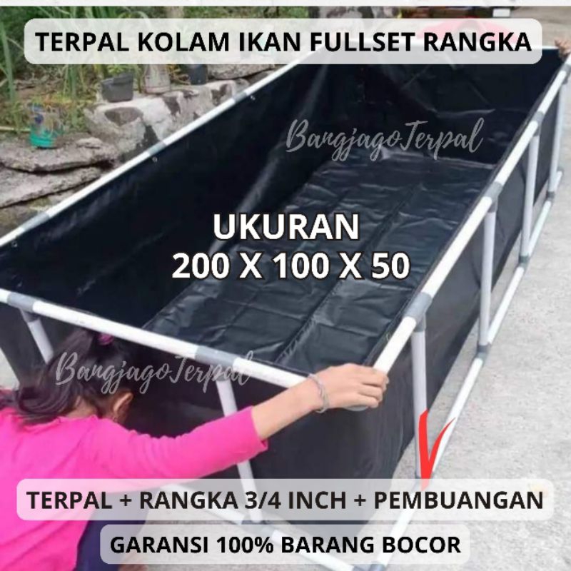 Terpal Kolam Set Rangka 200x100x50 Terpal fullset Kerangka Type A12 Hitam Korea