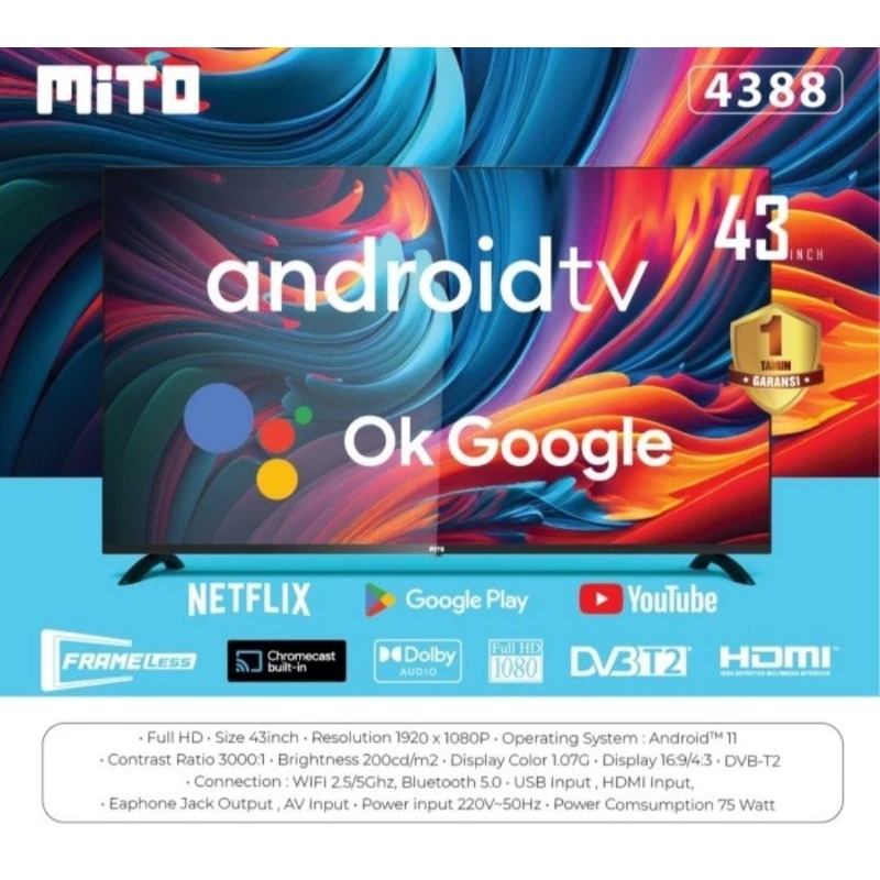 TV MITO 43 INCH ANDROID TV FULL HD 4388 TV 43INCH ANDROID
