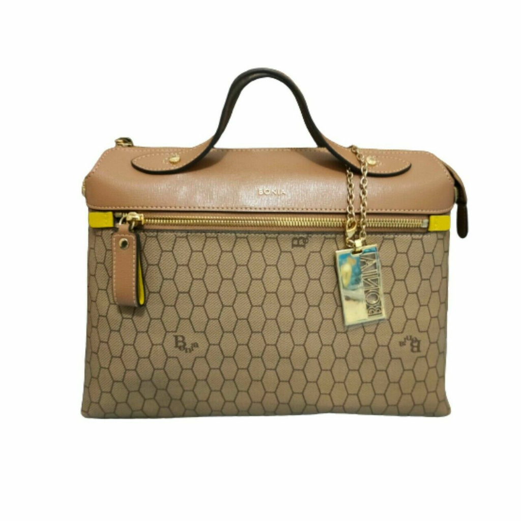 Tas Branded Bonia Seri Brown Geometric Satchel (Original)