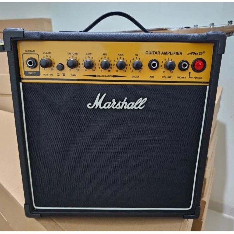 Ampli gitar elektrik dan akustik elektrik marshall efek distorsi dan delay mantap