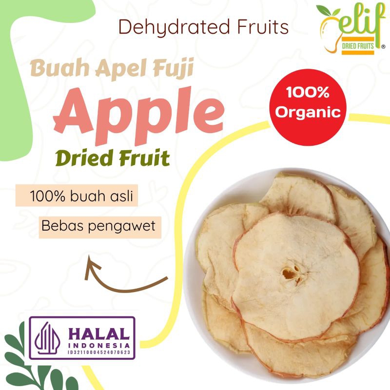 

ELIF FRUITS Bulk Pack [ 1 Kg ] Dried Apple Fuji Slice Buah Apel Fuji Iris Kering
