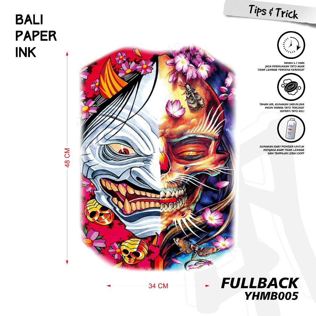 Bali Paper Ink TB050 Hanyamask Sakura Tatto Temporary Basic Tato Temporer Full Punggung - Tato Pungg