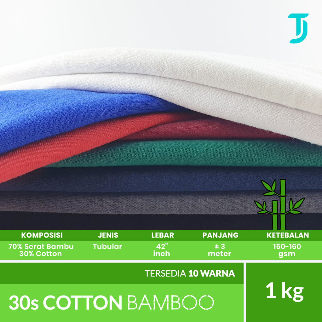 30s Cotton Bamboo / Katun Bambu | Kain Bahan Kaos Premium Anti Bakteri | 1 Kg | Semua Kategori Warna