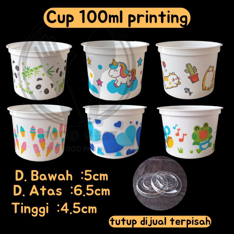 [ISI 50 pc] cup eskrim karakter cup 100ml ice cream cup plastik 100ml motif printing cup plastik 100