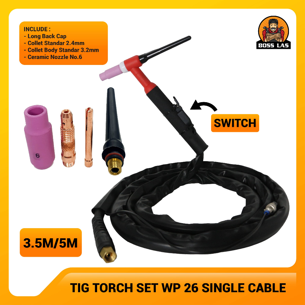 TITAN Tig Torch Stang Las Argon WP 26 Single Cable 3,5M dan 5M / Tang Las 1 Set WP26 For TIG Sistem 