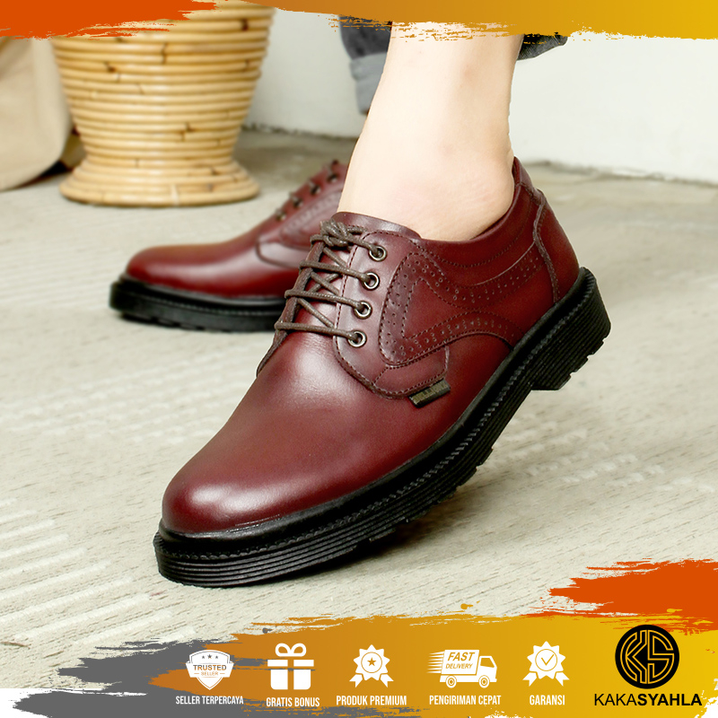 KS X DIOU - Sepatu Pantofel Docmart Kulit Kerja Formal Slip On - Sepatu Fantofel Tali Pansus Gereja 