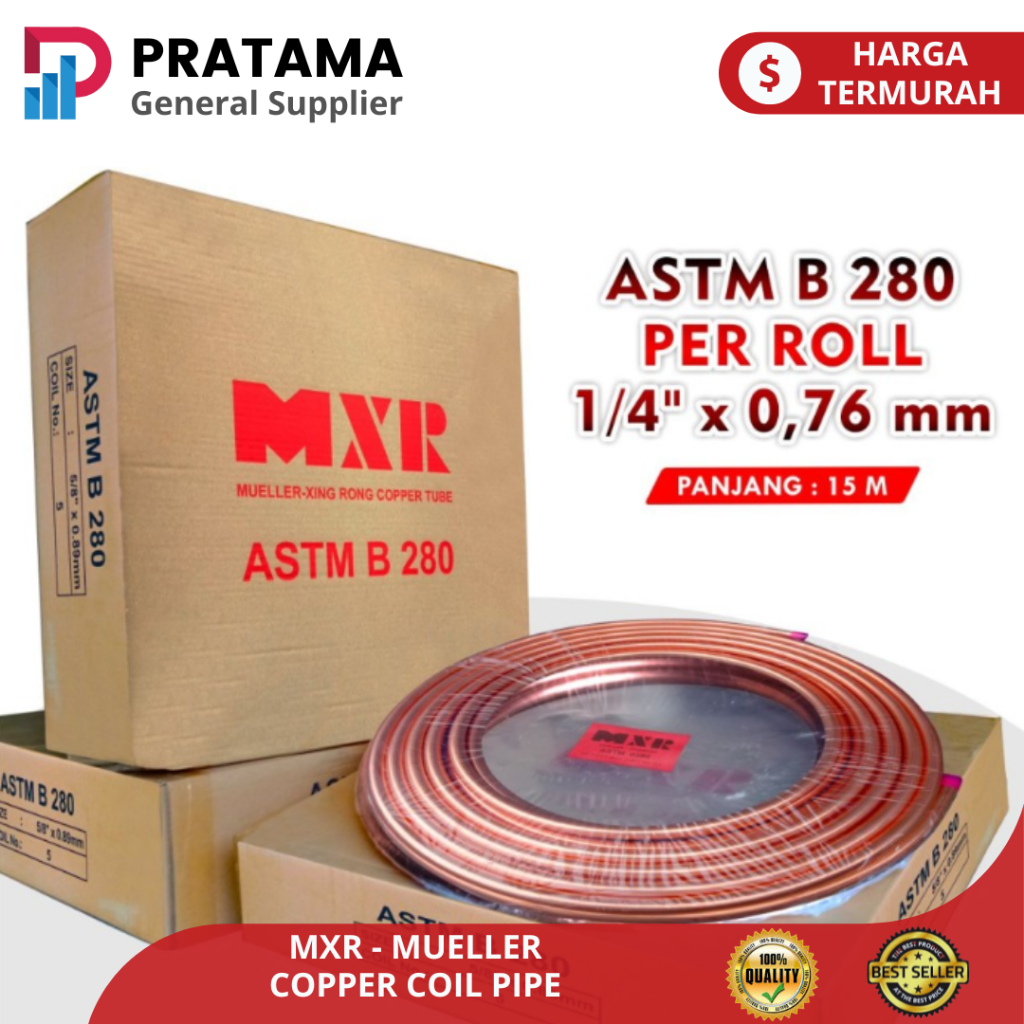 Pipa Tembaga Mueller Copper Coil 1/4" x 0,030" (0,76 mm) Panjang 15 M