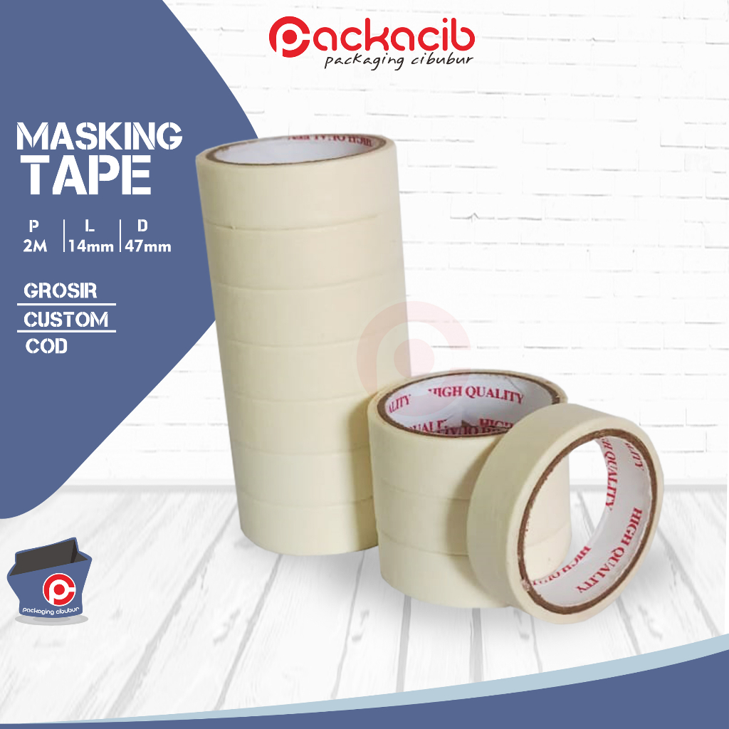 

Masking Tape 14mm (isi 10pcs) | Lakban Kertas | Masking Tape Panjang 200cm | Selotip Kertas