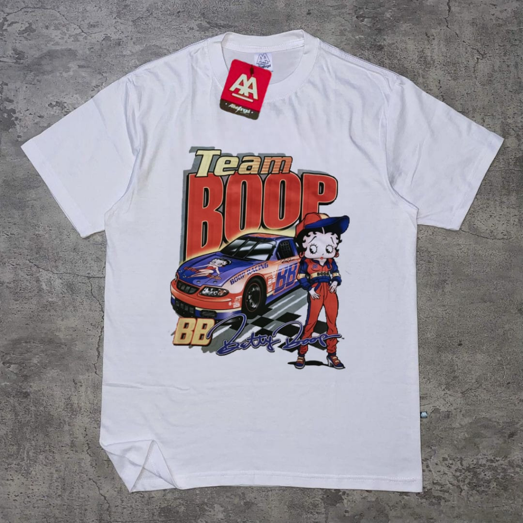 T-shirt Vintage Betty Boop Race Car Kaos Putih Distro Original Premium Street Style Baju Streetwear 