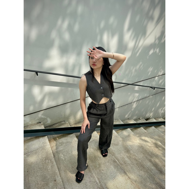 SHER.ID | EVIE VEST | Korean Style | Vest cardigan | Luaran Wanita | Cardigan Wanita | Crop top | Cr