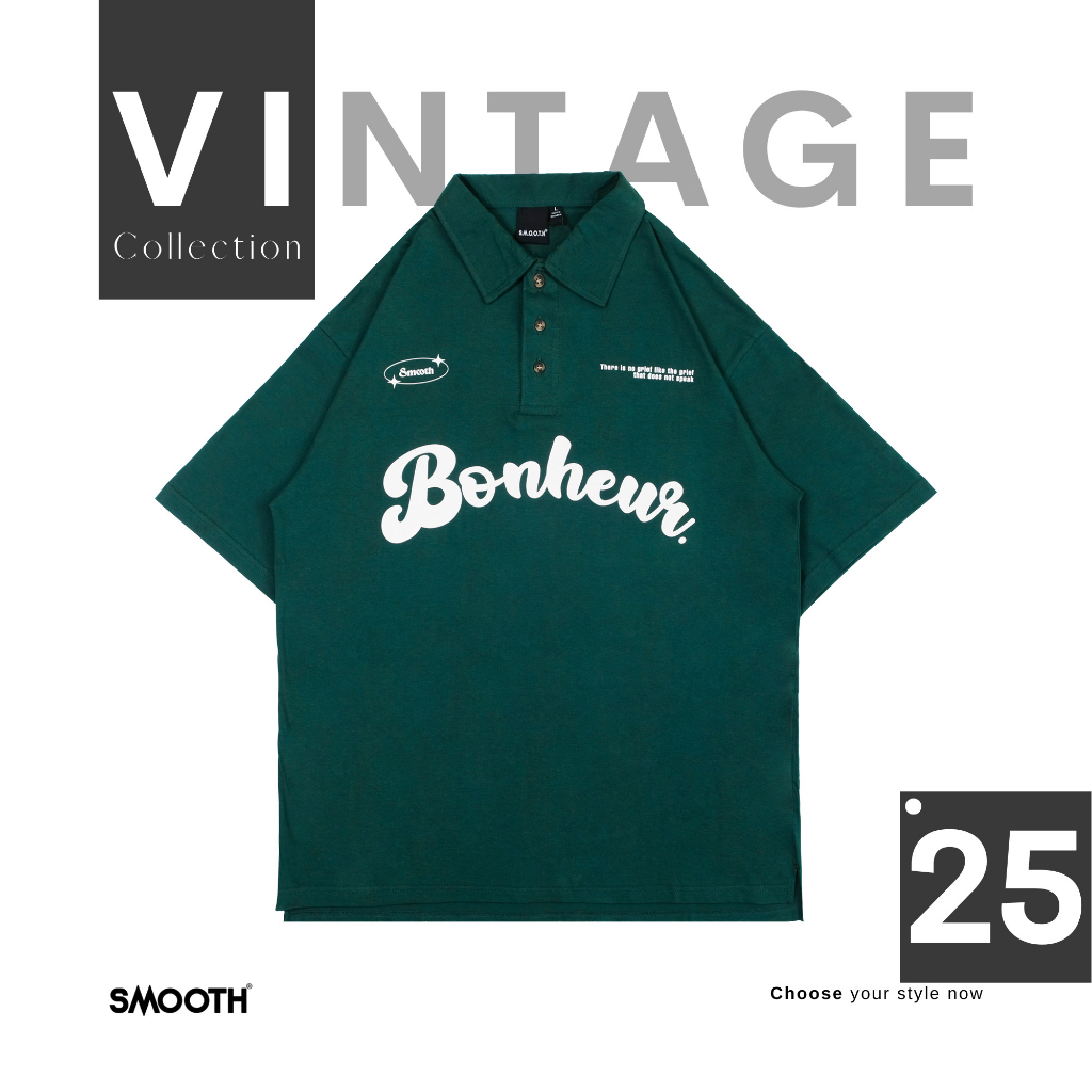 SMOOTH BASIC Vintage Polo Oversized Shirt - Bonheur Green
