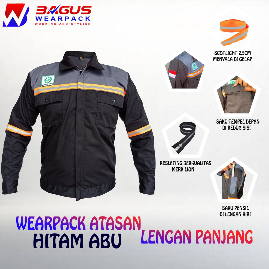 WEARPACK SAFETY / KEMEJA SAFETY / BAJU SAFETY LENGAN PANJANG / BAJU PROYEK KEREN / BAJU KERJA PRIA P