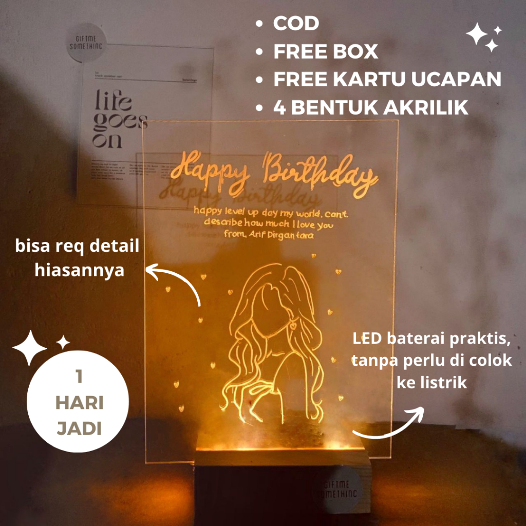 [SEHARRI JADI] Stand Akrilik Custom LED Lettering Kado Lampu Tidur Pajangan Rumah Hampers Box White 