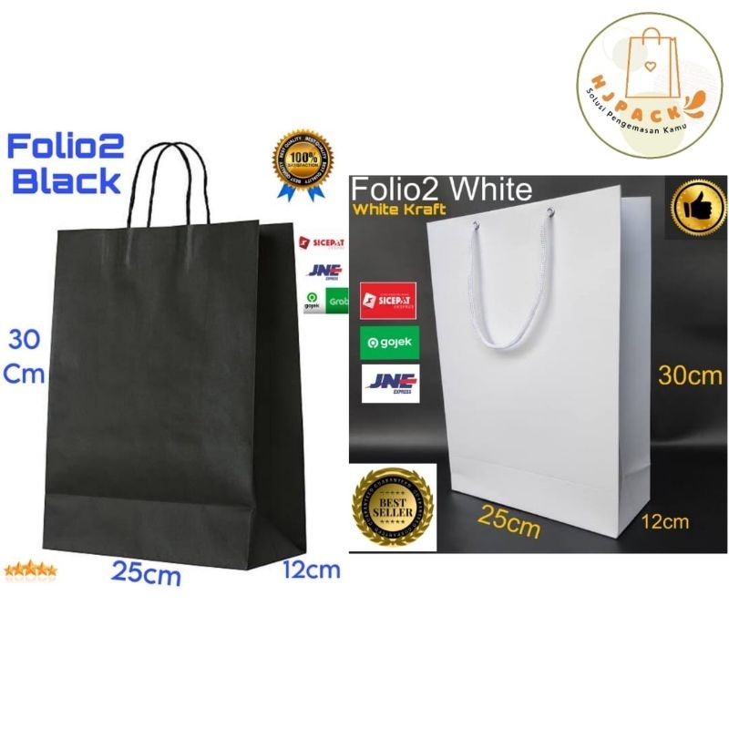 

Minimal Order 12 pcs dan Kelipatan 12pcs! Paperbag Polos Folio 2 Hitam Putih 25x12x30 Tas Kertas Souvenir Hampers Goodie Bag Belanja Paperbag Polos