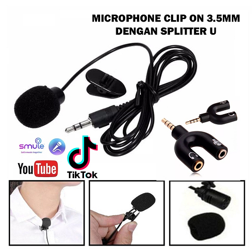 Paket Youtuber Vlogger Smule Rekaman Microphone Mic clip on Audio Splitter Voice Recorder
