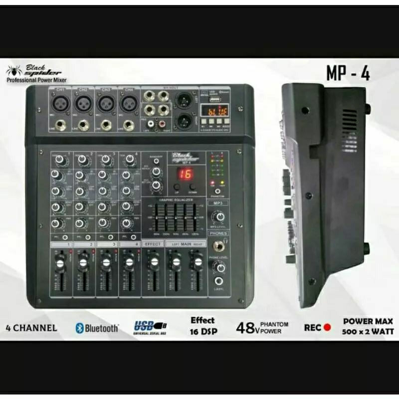 Power Mixer Black Spider 4 Channel MP - 4 | 1000 Watt