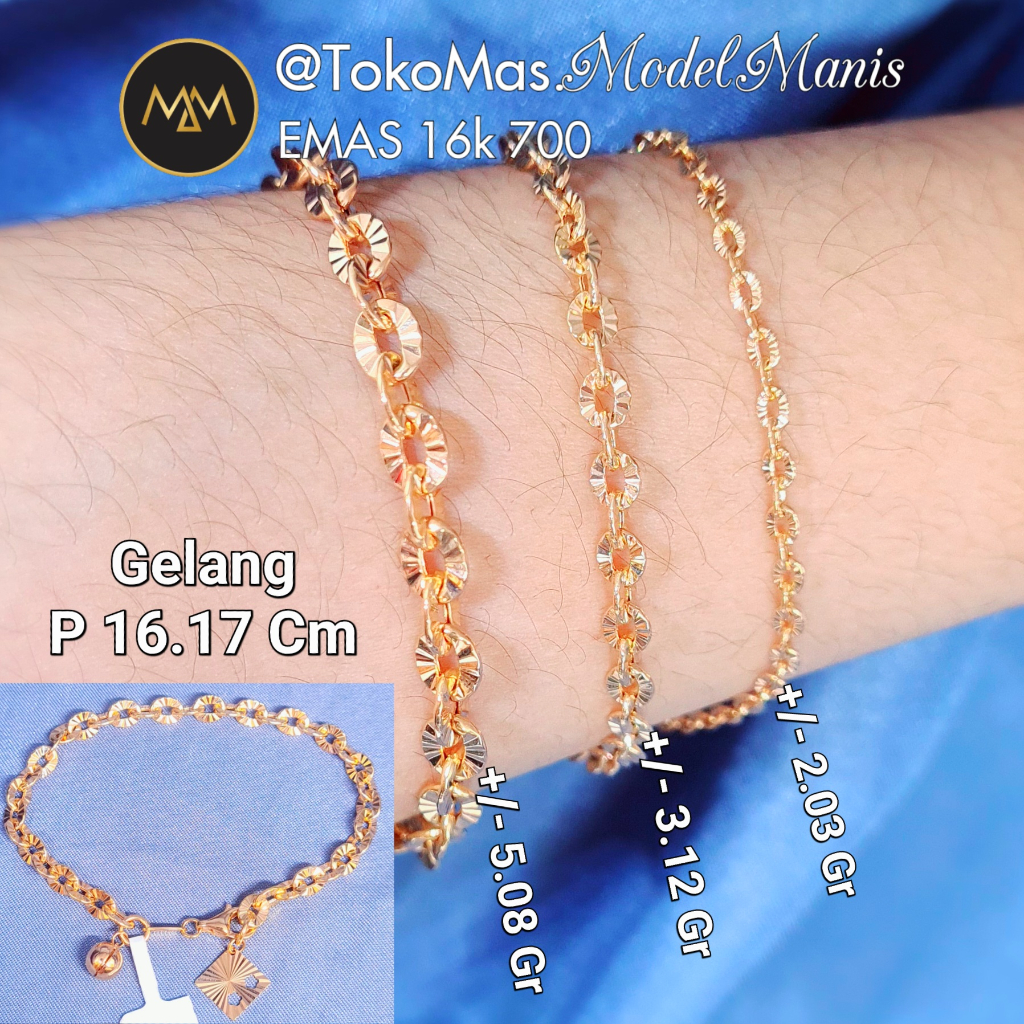 Gelang Nori Ukir Emas Kuning 700 kadar 16k