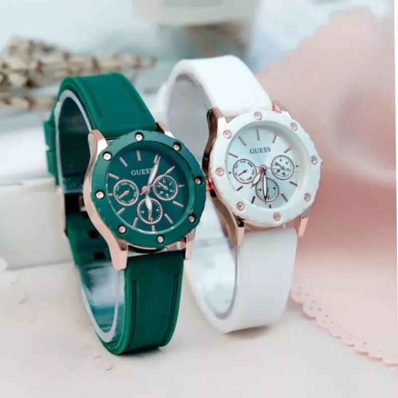 (Grosir Cod)Jam Tangan wanita Fashion Gues Crono3 Varisi Strap Rubber/Karet(Dikirim Jakarta)