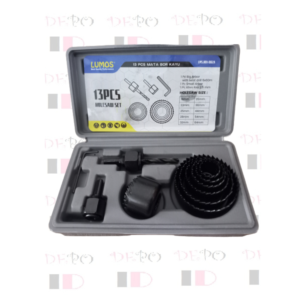 LUMOS Hole Saw Set @13 pcs  Mata Bor Pelubang Kayu 13 Pcs Hole Saw