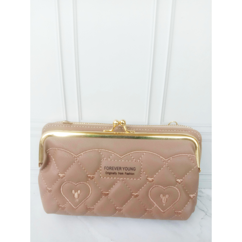 LAKUSO Tas Selempang Resleting Behel Sling Phone Forever Young Bahan Kulit Sintetis Wanita #7033