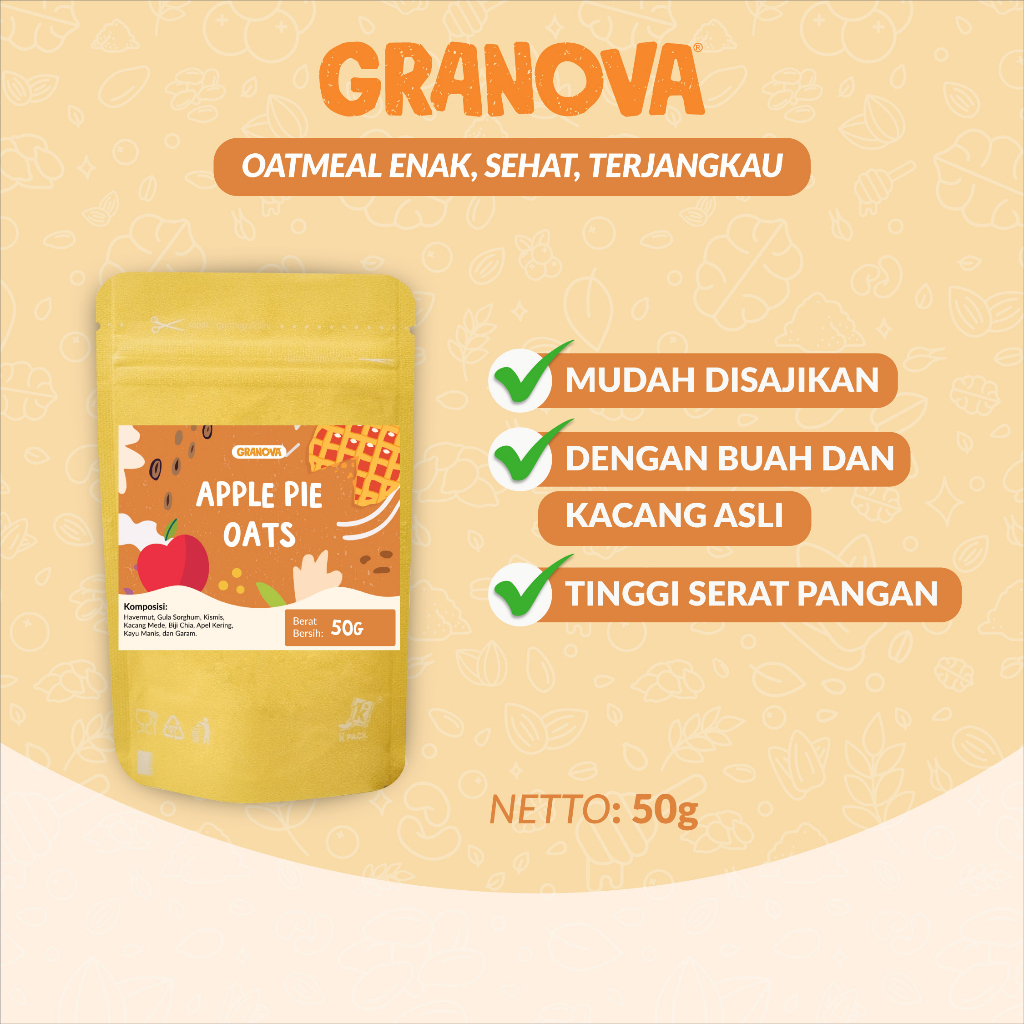 

Granova - Oat Siap Seduh / Instant Oatmeal (Apple Pie / Apel & Kayu Manis)