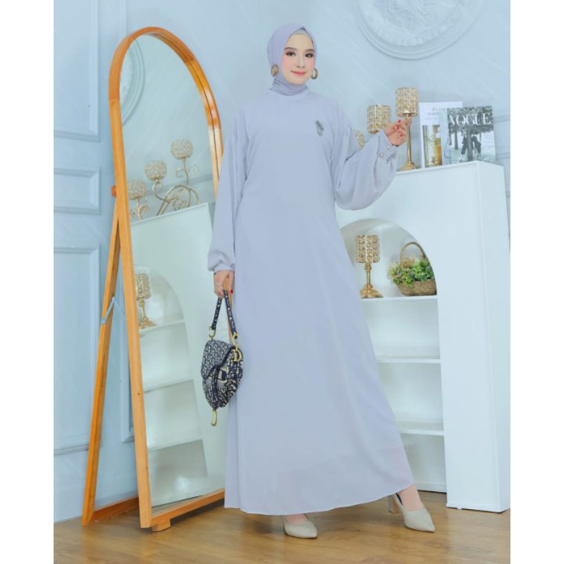 Baju gamis ceruty premium model lengan balon