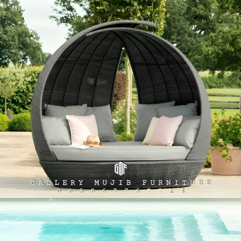 Daybed pantai rotan sintetis sofa pantai rotan sofa santai rotan terbaru