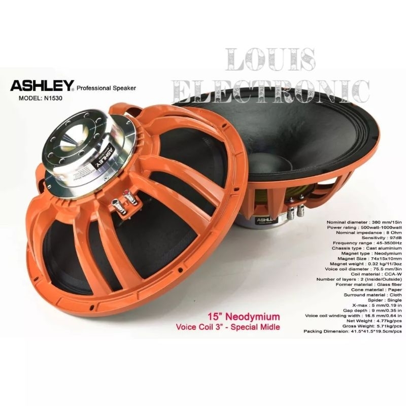 Speaker Komponen ASHLEY N1530 15 Inch Neodymium Coil 3 Inch ORIGINAL