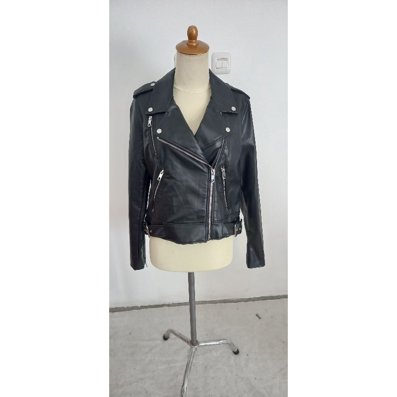 Black Ramones Syntethic Leather Jacket by Zara