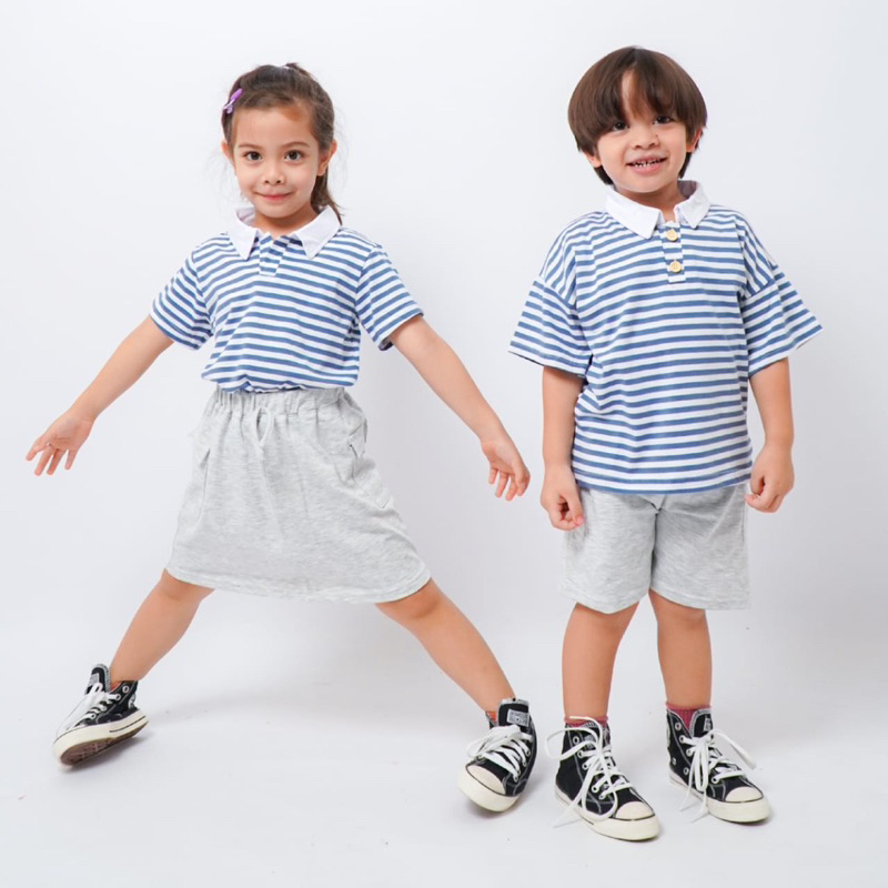 ZED &amp; ZOE SET ANAK 1-5 TAHUN | Setelan polo anak Oneset couple anak Setelan kaos anak perempuan Setelan anak cowok cotton combed set stripe set anak littlecarra little carra