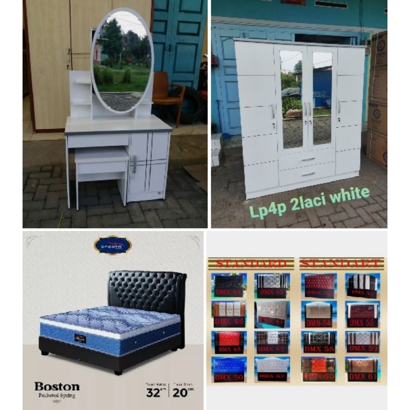 Bed Set Dacota Boston Pocket Spring + Lemari Pakaian + Meja Rias Bedset