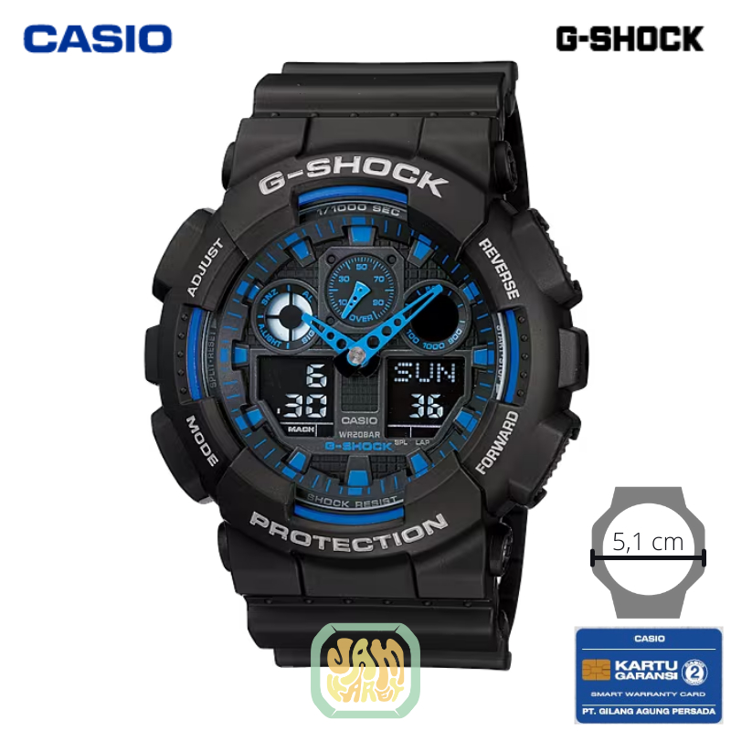 JAM TANGAN PRIA CASIO G-SHOCK GA-100-1A2 ORIGINAL - GSHOCK GA100 HITAM BIRU