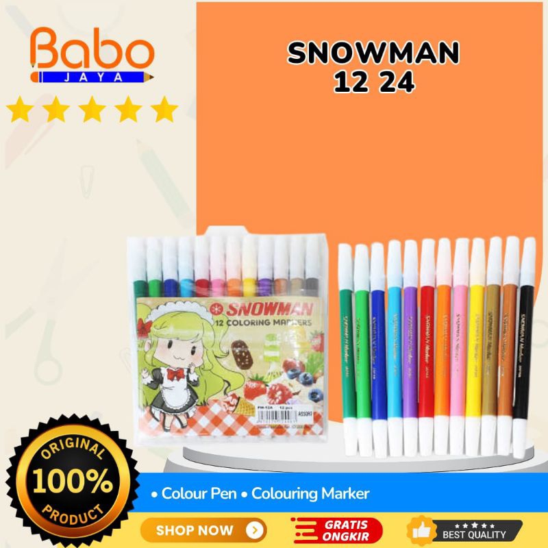 

BABO JAYA Spidol Snowman set . Spidol Dengan Kualitas Yang Baik . Memiliki Warna Dan Kepadatan Yang Baik