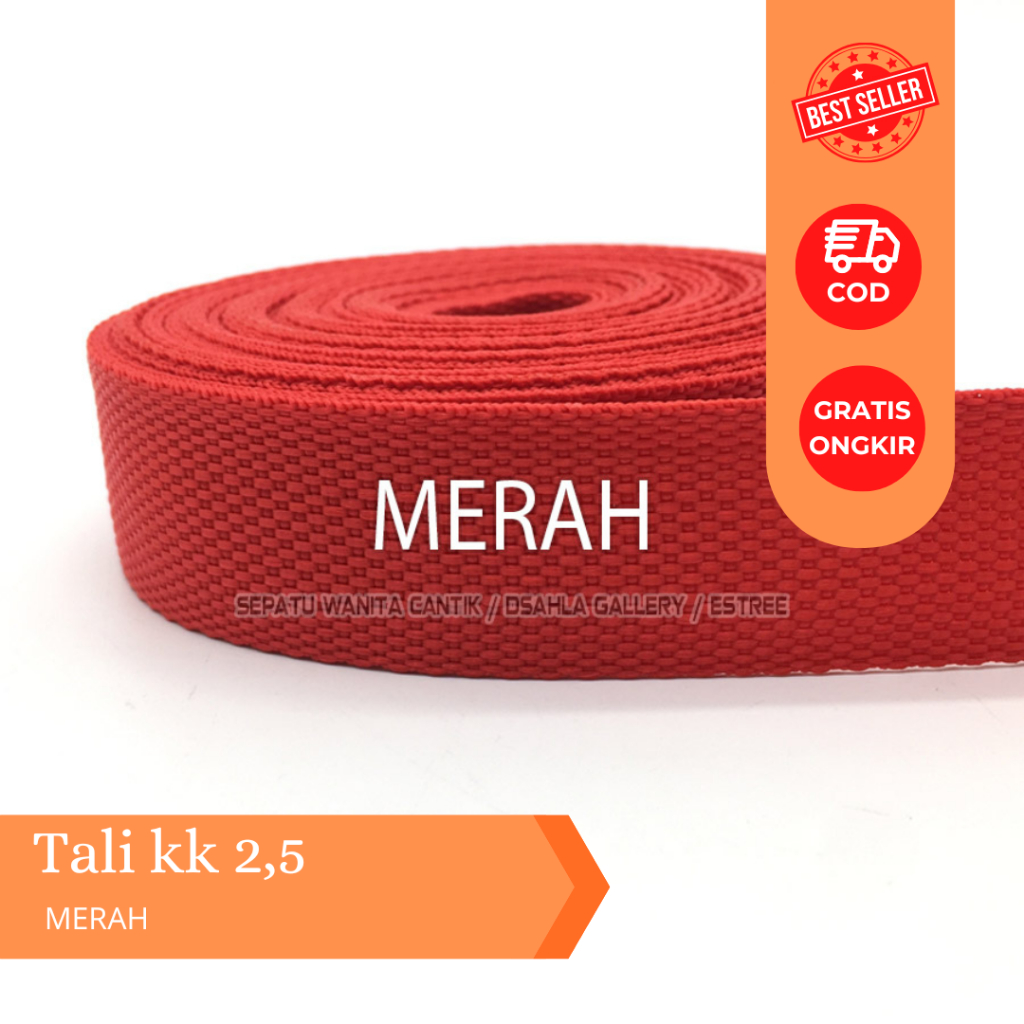Tali webbing warna Merah / Tali Webing 2.5 cm Tebal Kuat/ Tali Sling / Tali Webbing / Pita Bisban / 