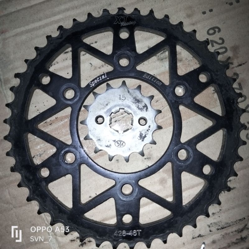 Gear depan merk RK 15,blkg merk xtreme 428-46T