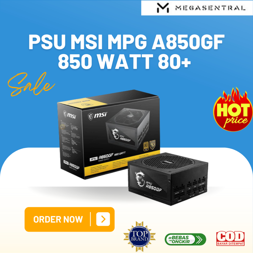 Power Supply MSI MPG A850GF 850 Watt 80 Plus Gold Full Modular Second