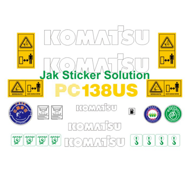 STICKER ALAT BERAT STIKER EXCAVATOR Komatsu PC138US-2 BAHAN WATERPROOF